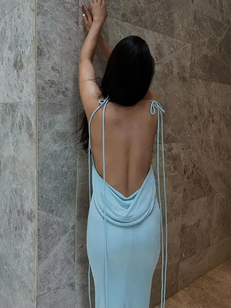 Spaghetti Strap Backless Bandage Maxi Dress