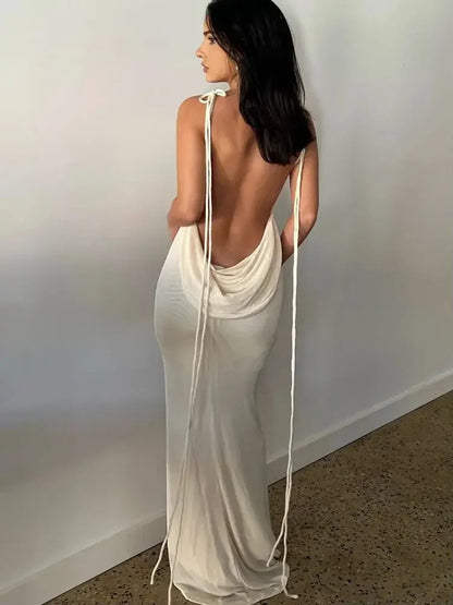 Spaghetti Strap Backless Bandage Maxi Dress