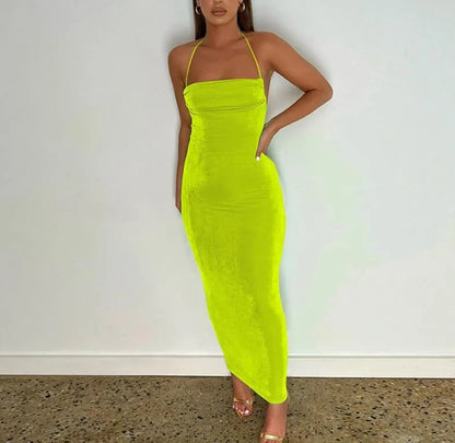 Spaghetti Strap Backless Bandage Maxi Dress