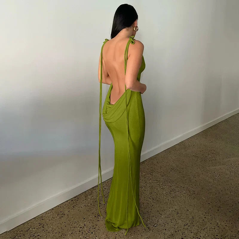 Spaghetti Strap Backless Bandage Maxi Dress