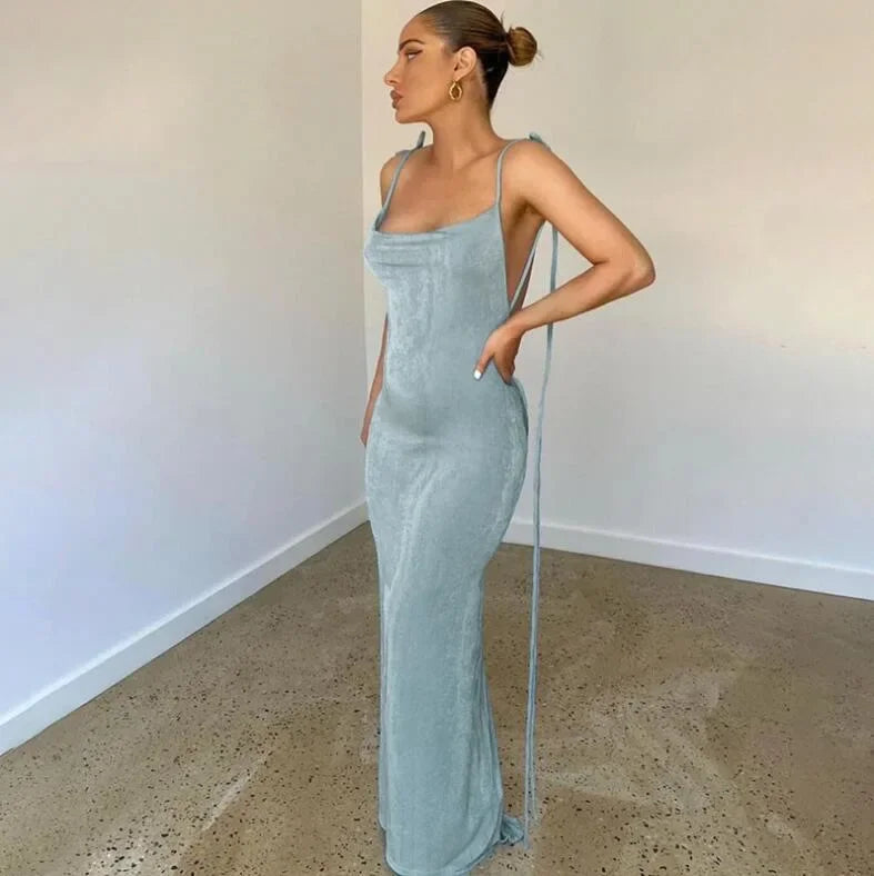 Spaghetti Strap Backless Bandage Maxi Dress