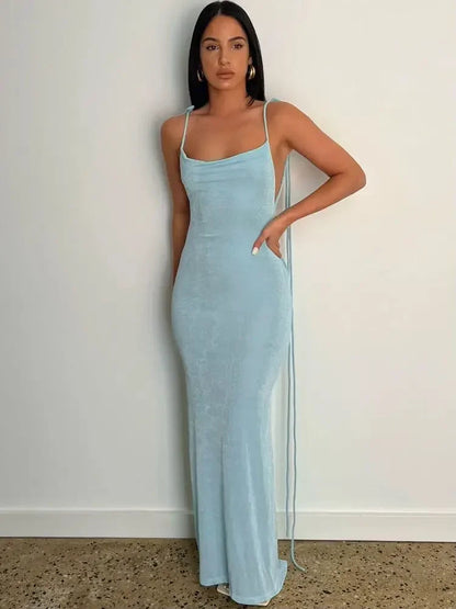 Spaghetti Strap Backless Bandage Maxi Dress