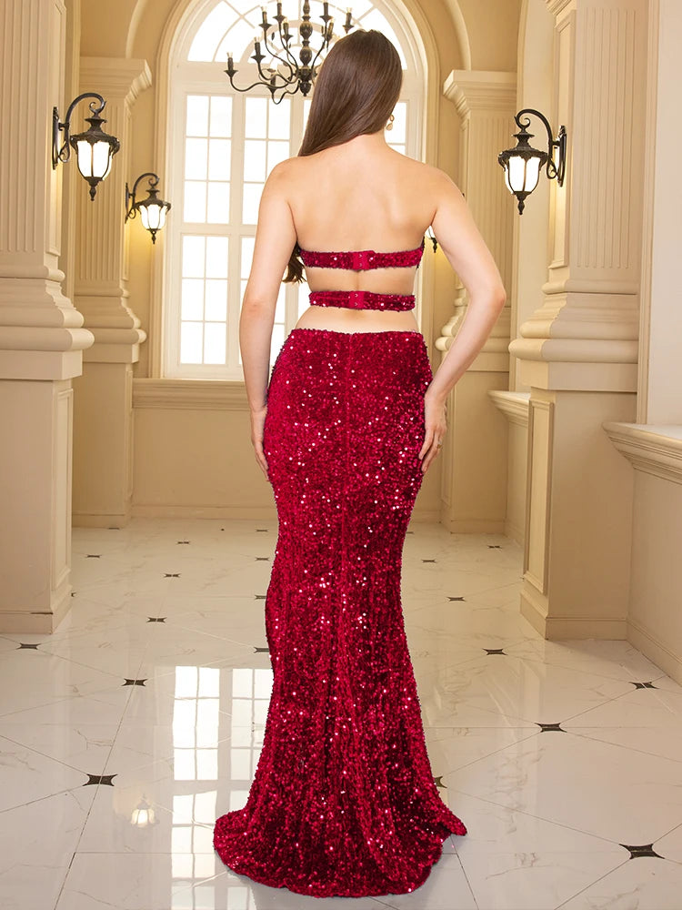 Sequin Strapless Floor Length Party Dress