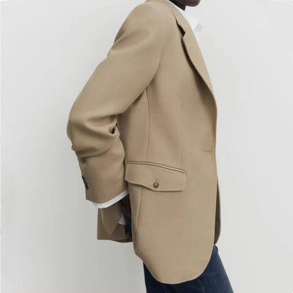 Spring Autumn One Button BF Boyfriend Vintage Long Sleeve Khaki Blazer