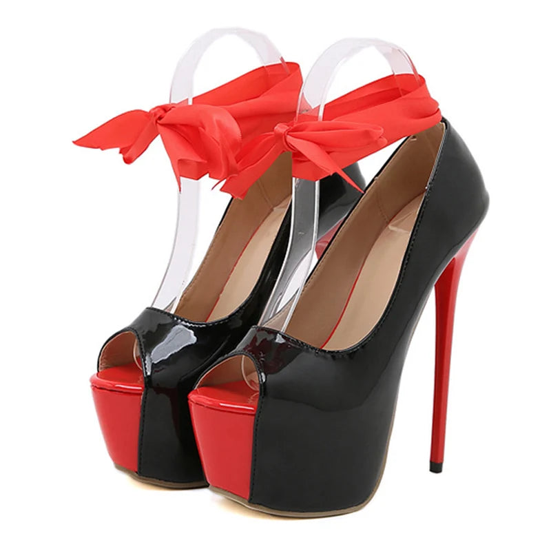 Red Ankle Strap Platform Women Pumps Peep Toe Slingback High Heels Stiletto Pole Dance Shoes