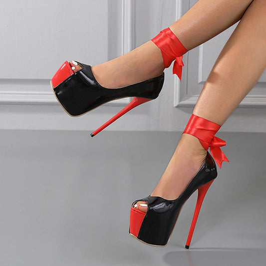 Red Ankle Strap Platform Women Pumps Peep Toe Slingback High Heels Stiletto Pole Dance Shoes