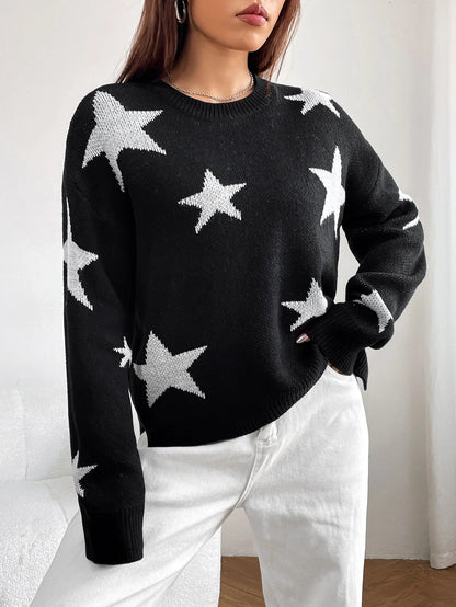 Spring Stylish Colorful Contrast Starry Cozy Comfortable Loose Long-sleeved Warm Sweater