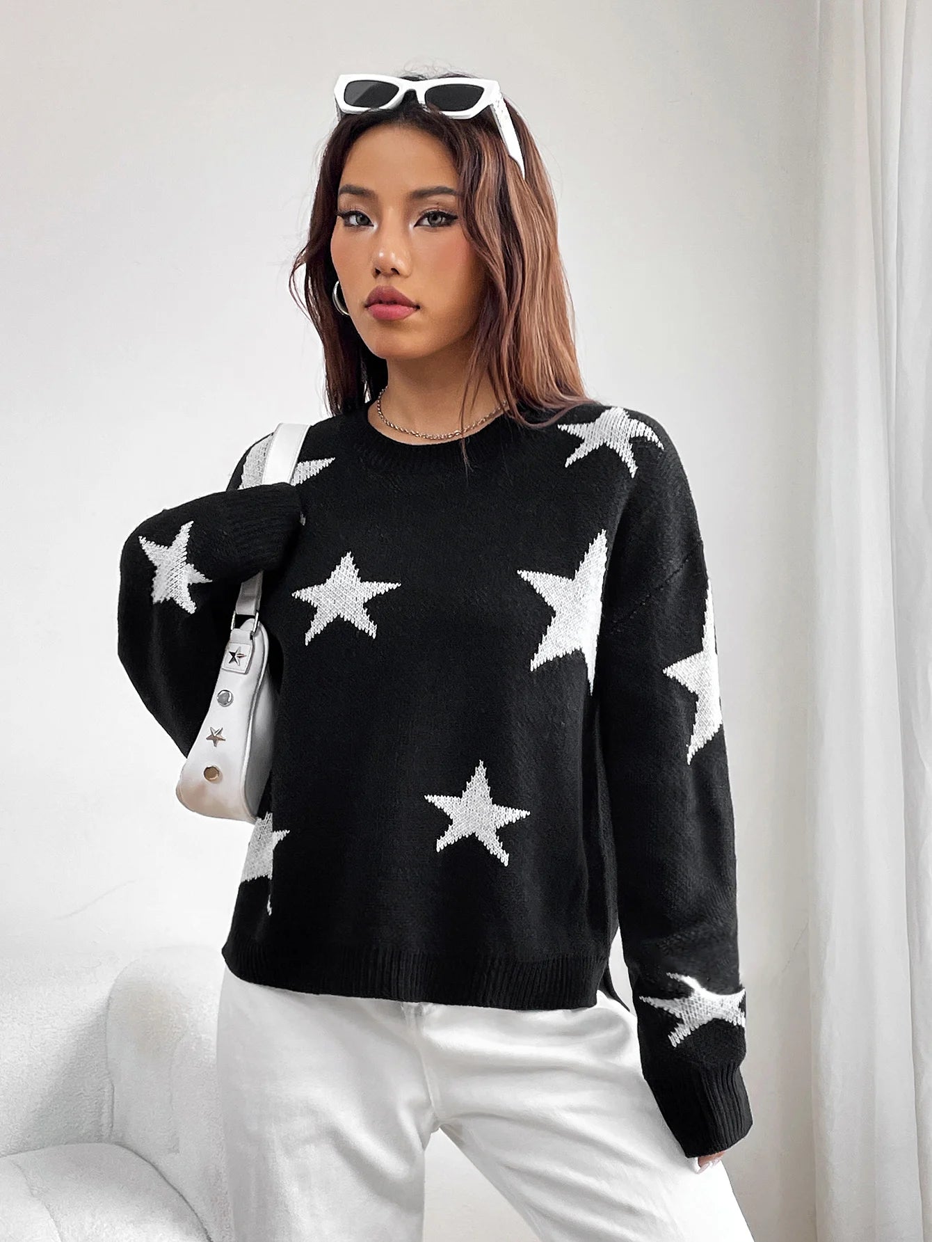 Spring Stylish Colorful Contrast Starry Cozy Comfortable Loose Long-sleeved Warm Sweater