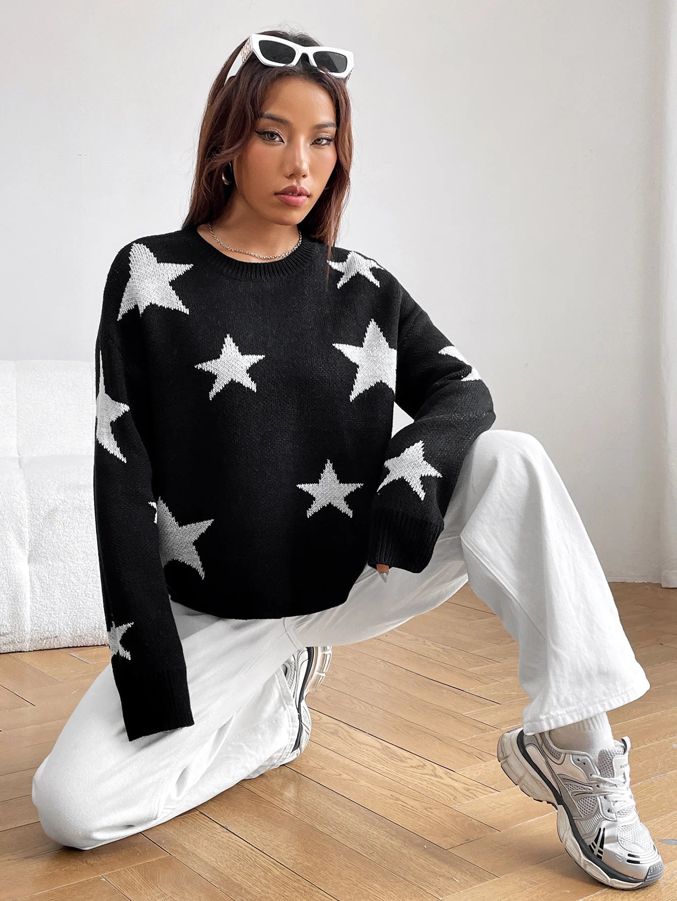 Spring Stylish Colorful Contrast Starry Cozy Comfortable Loose Long-sleeved Warm Sweater