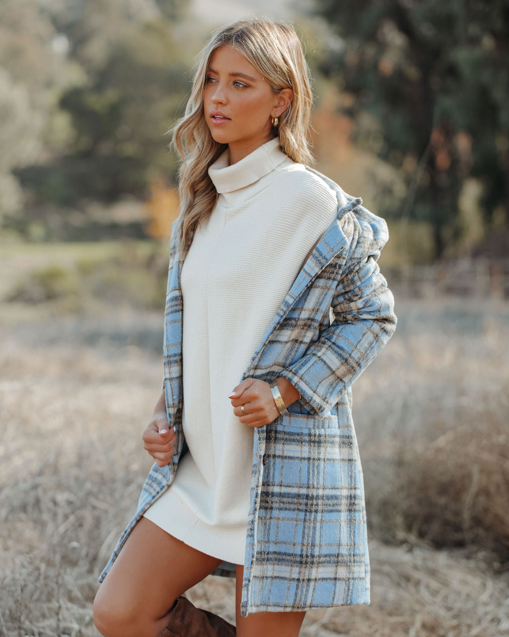 Stan Plaid Coat - Light Blue