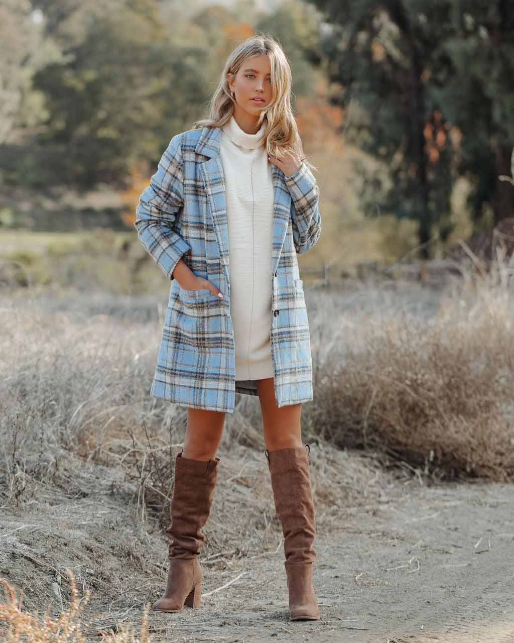 Stan Plaid Coat - Light Blue