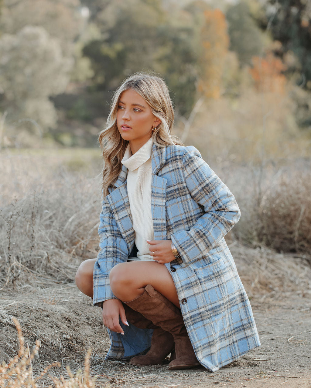 Stan Plaid Coat - Light Blue