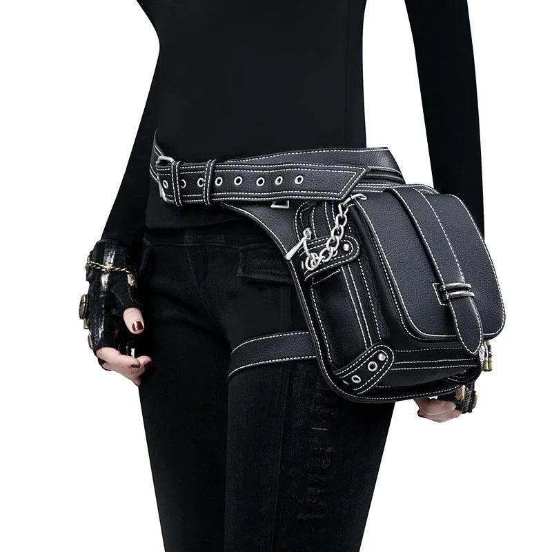 Steampunk Rock Waist Leg Hip Belt Motorcycle Fanny Packs Multi Chain Rivet Waist Bag