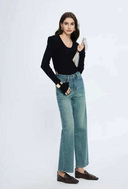 Straight Leg Denim Pant New Korean Straight Woman Female Spring 2024 Jean