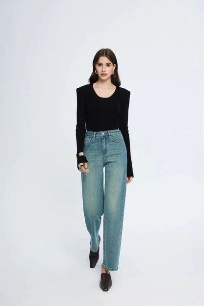 Straight Leg Denim Pant New Korean Straight Woman Female Spring 2024 Jean