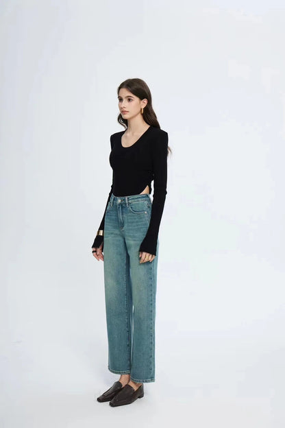 Straight Leg Denim Pant New Korean Straight Woman Female Spring 2024 Jean