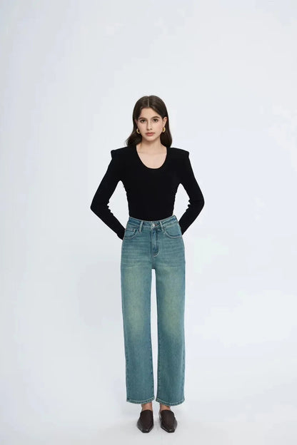 Straight Leg Denim Pant New Korean Straight Woman Female Spring 2024 Jean