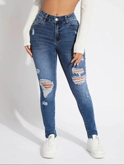 Stretch Skinny High Waist Ripped Butt Lifting Casual Slim Denim Jean