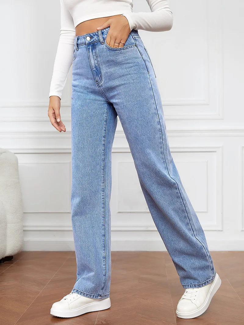 Stretch Straight-Leg Denim Trousers Women Loose Straight Washed Denim Pants Fashion Pants 2024 Fall Winter new Jean