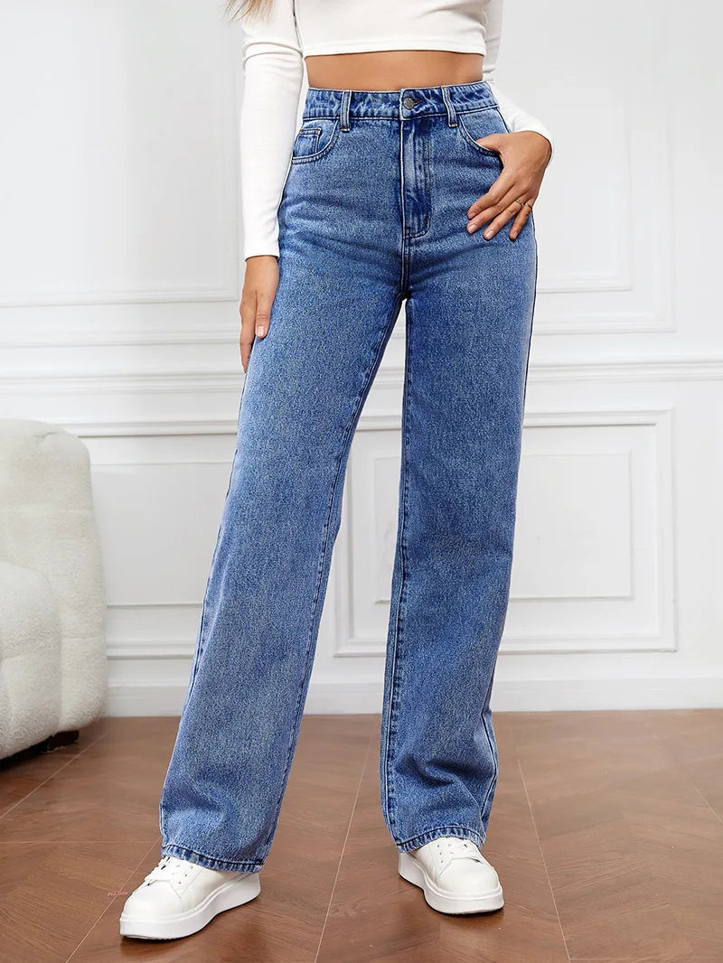 Stretch Straight-Leg Denim Trousers Women Loose Straight Washed Denim Pants Fashion Pants 2024 Fall Winter new Jean