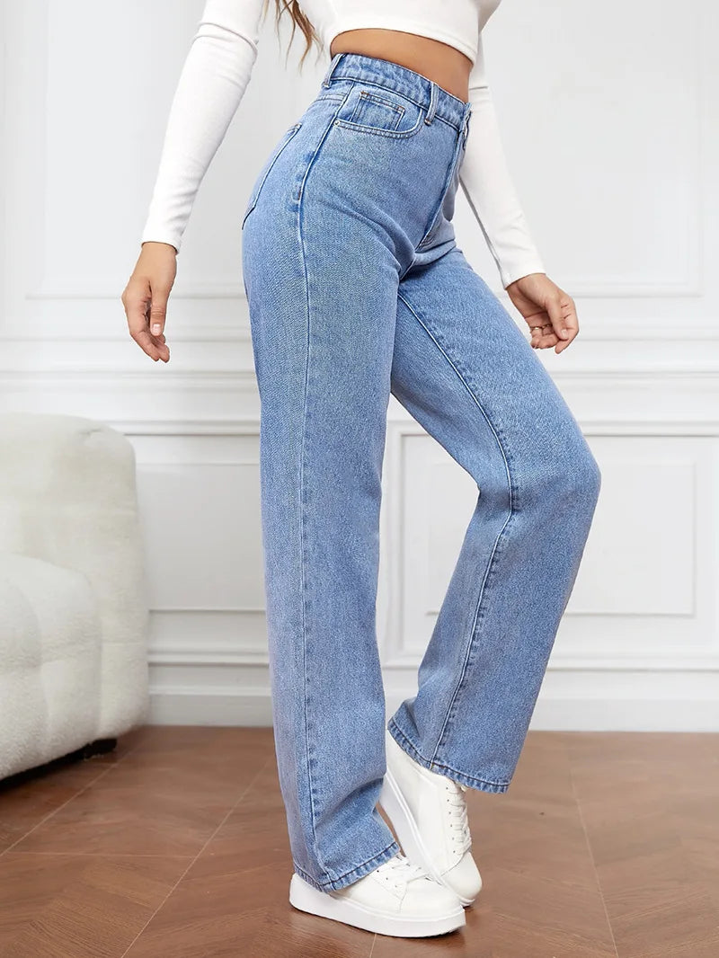 Stretch Straight-Leg Denim Trousers Women Loose Straight Washed Denim Pants Fashion Pants 2024 Fall Winter new Jean