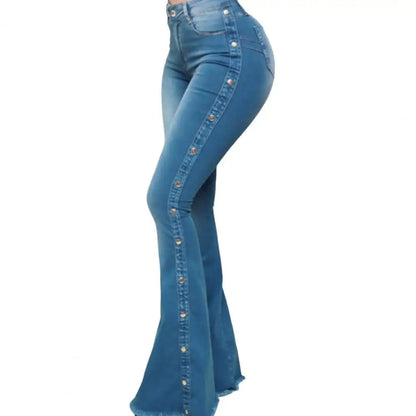 Stylish Flare Control Tummy Skin-Touch Skinny Women Wide Leg Flare Denim Trousers Jeans