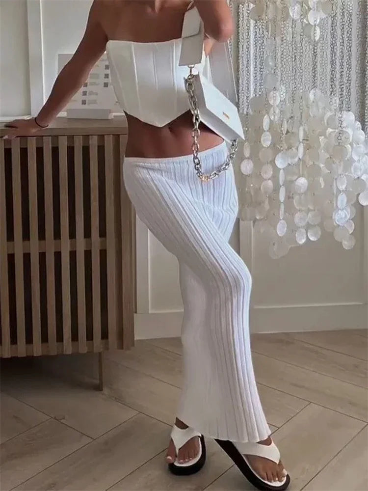 Summer Sexy Holiday Beach Dropped Waist See-Through White Trendy Maxi Skirt