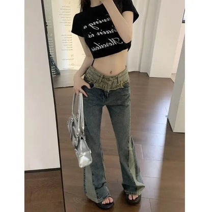 New Splice Slim Raglan Spice Girls High Waist Design Sense Small Public Show Thin Flare Jean