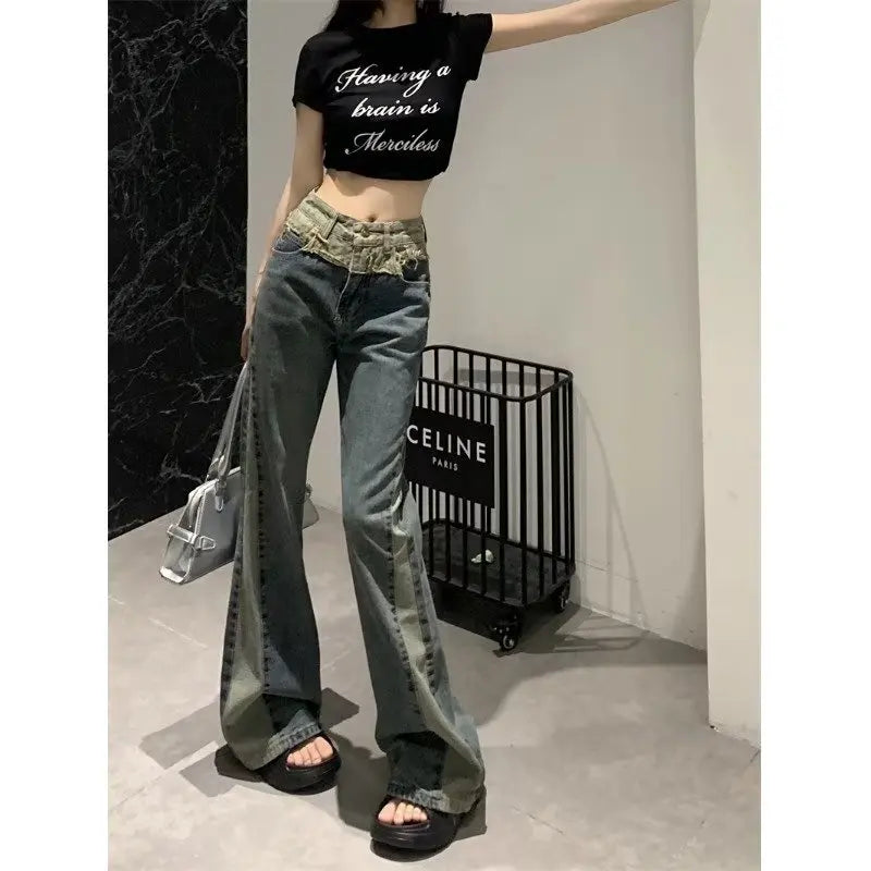 New Splice Slim Raglan Spice Girls High Waist Design Sense Small Public Show Thin Flare Jean