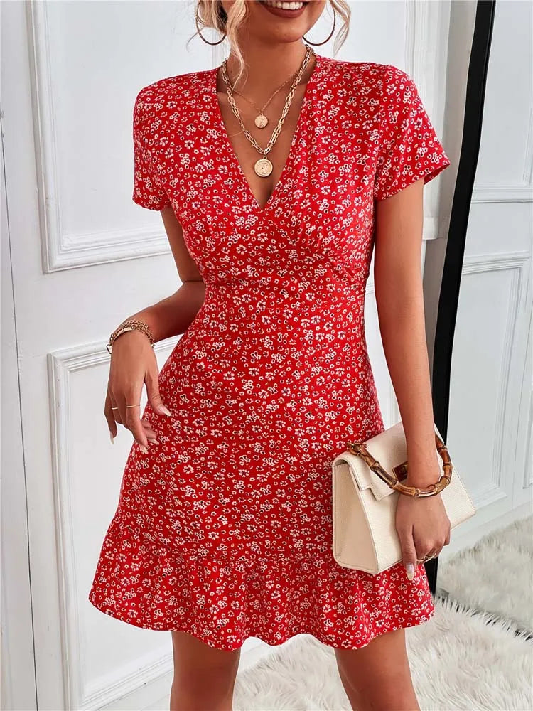 Bohemian Flower Summer Short Women Boho Dress