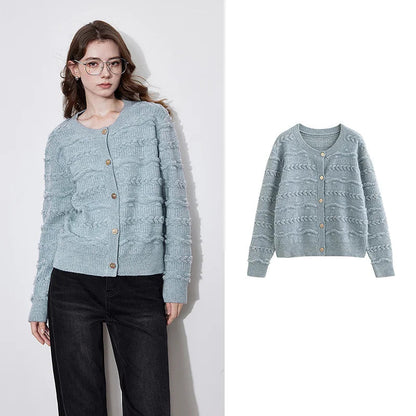 Round Neck Jacquard Embroidered Cardigan