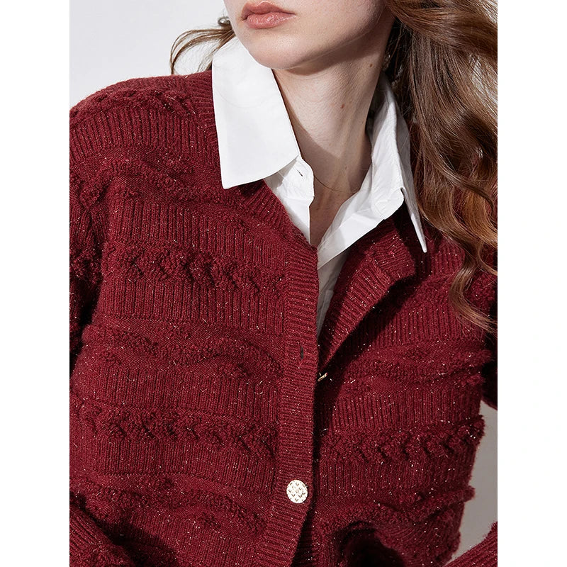 Round Neck Jacquard Embroidered Cardigan