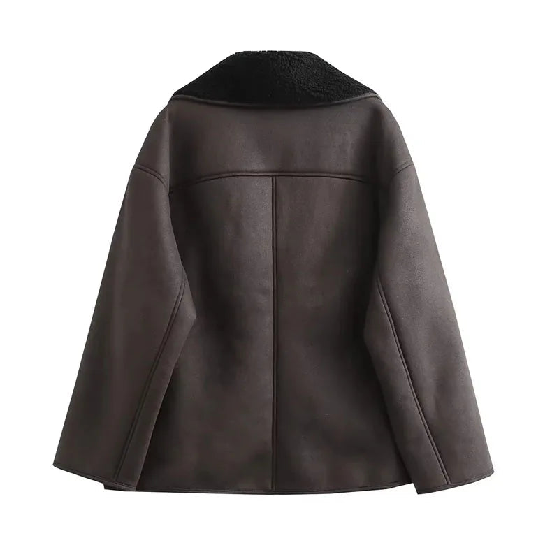 2024 Thick Faux Leather Autumn Winter Warm Wool Blends Demi-season Jacket