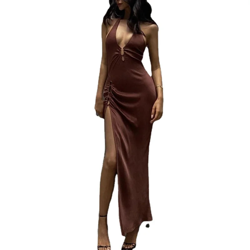 Slit Long Skirt V-neck Maxi Dress