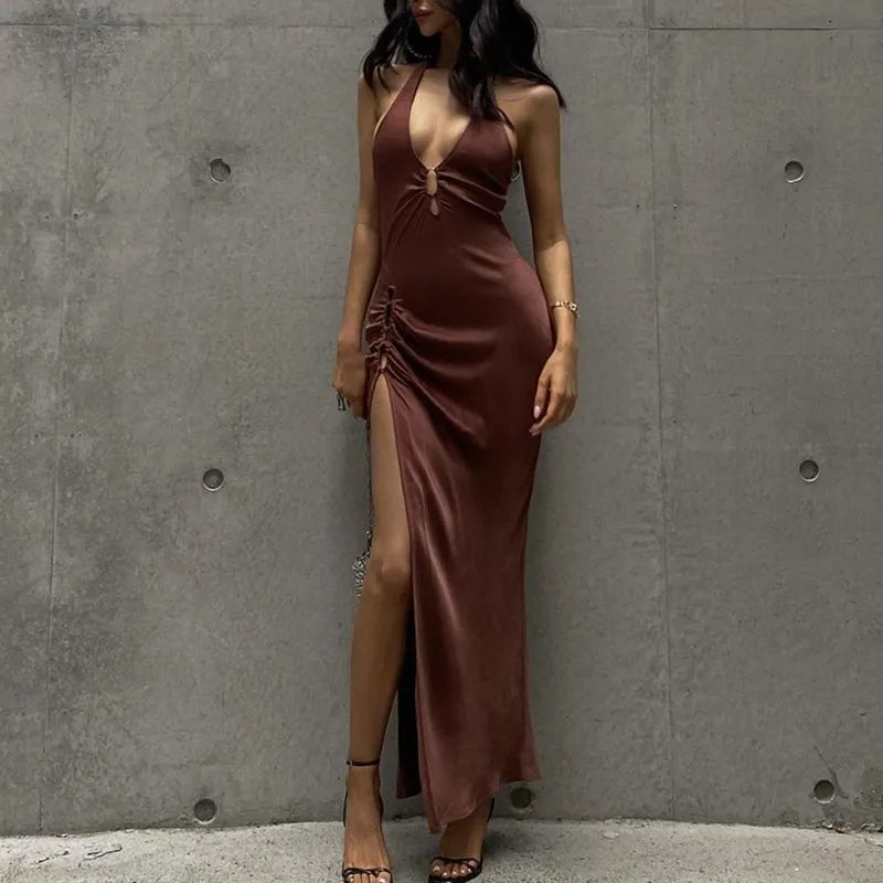 Slit Long Skirt V-neck Maxi Dress