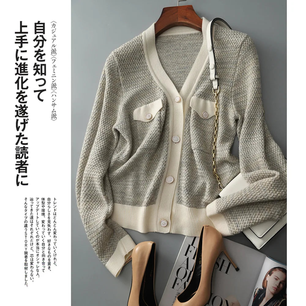 Temperament Small Fragrant Wind Cashmere Loose V-neck Thin Cardigan