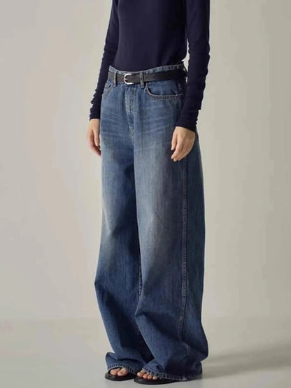 Spring Fall New High-waisted Wide-leg High Quality Long Baggy Y2K Jean