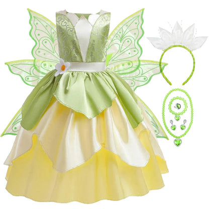 Tiana Dress Up Princess Cosplay Role Playing Party Sleeveless Carnival Halloween Kid Costume