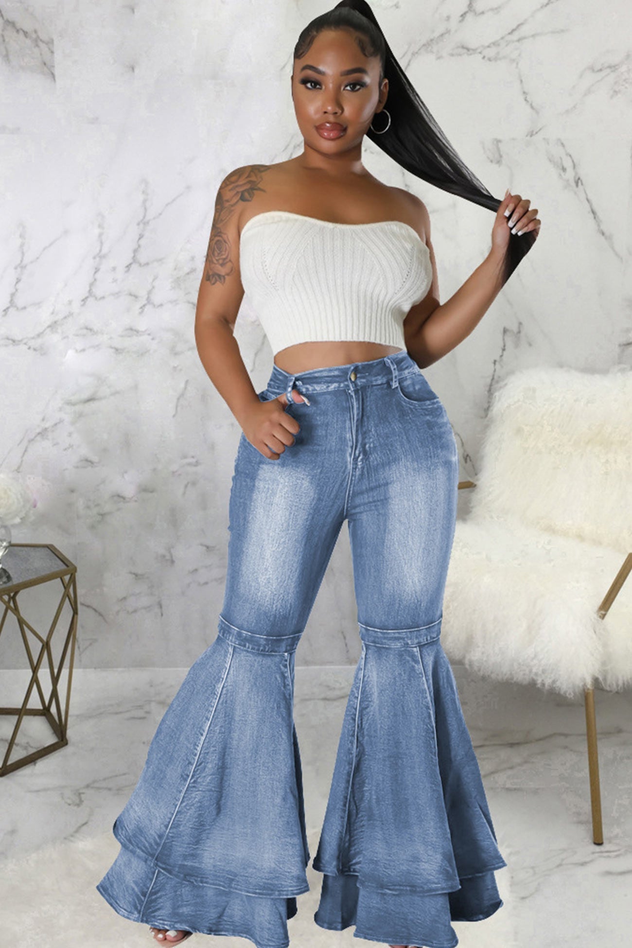 Rise Flares Tiered High Jeans