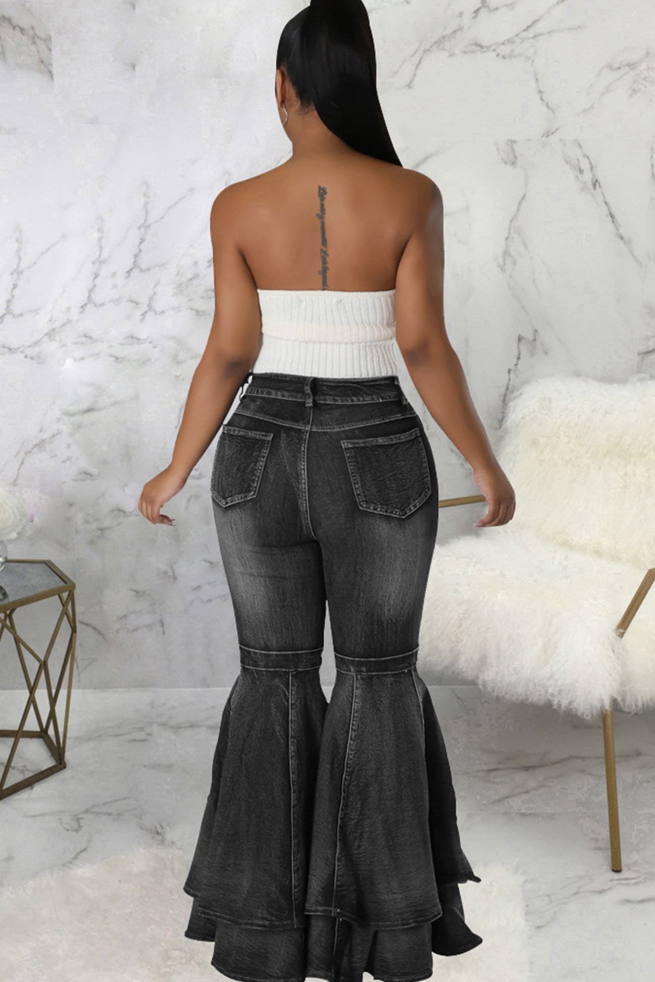 Rise Flares Tiered High Jeans