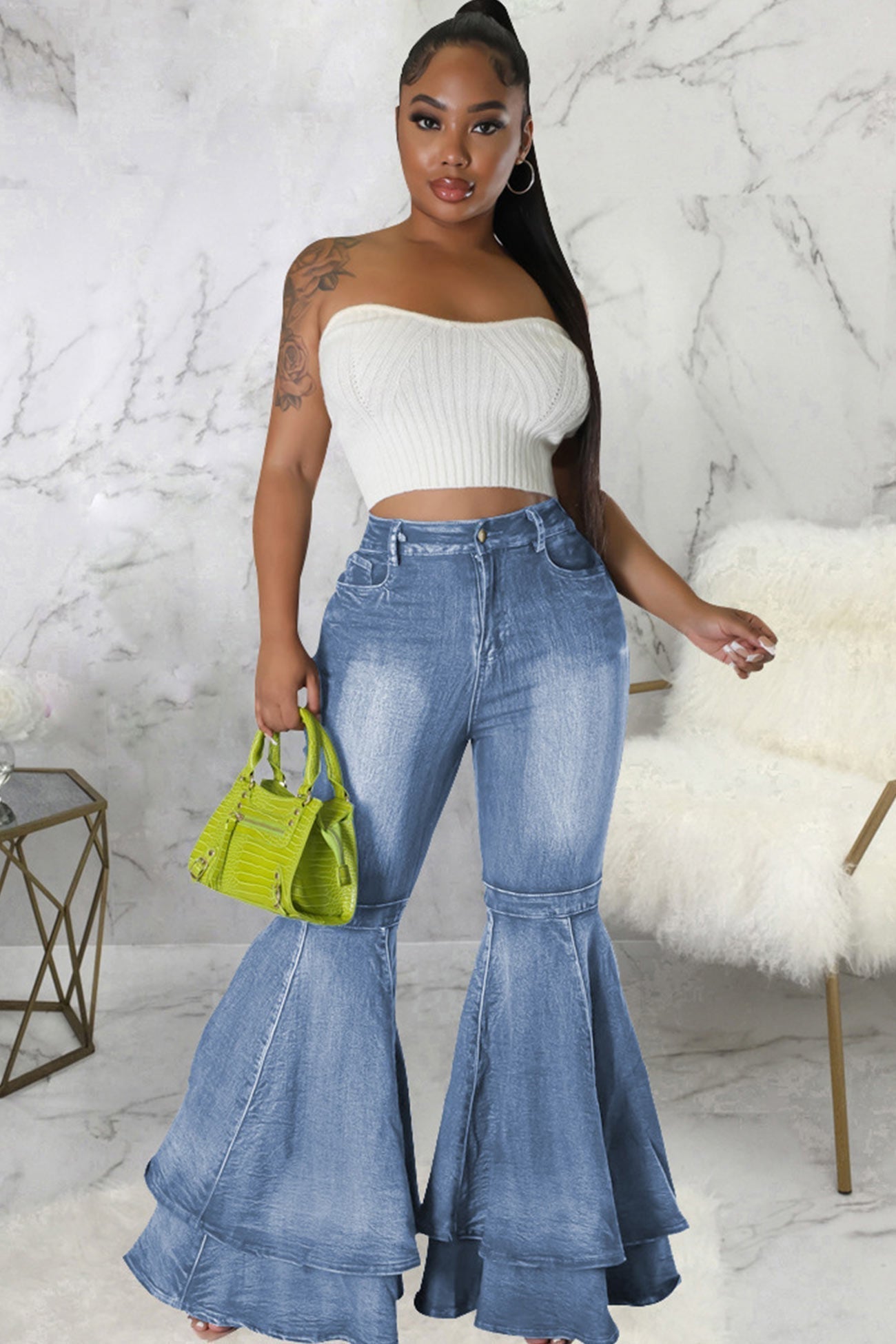 Rise Flares Tiered High Jeans