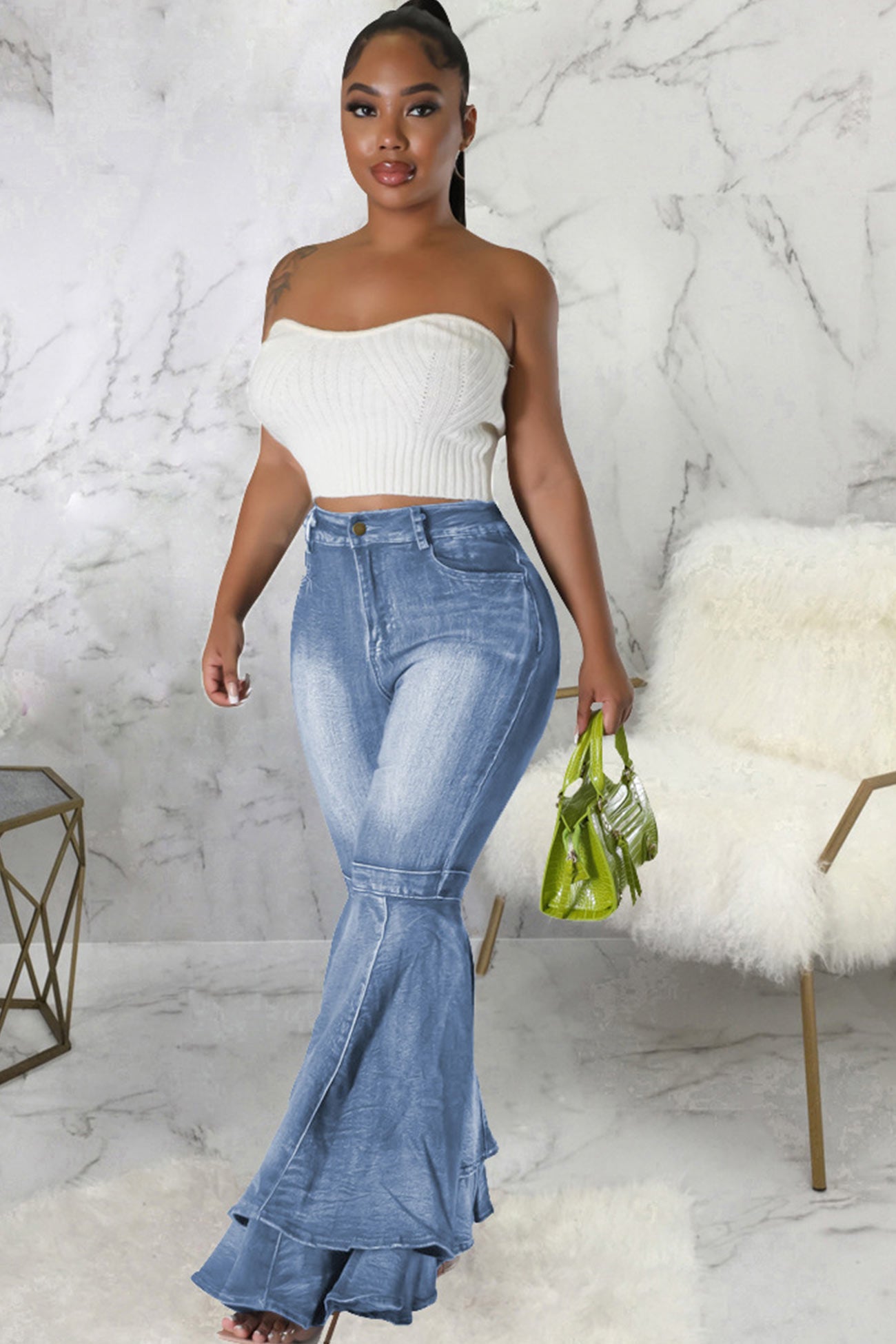 Rise Flares Tiered High Jeans