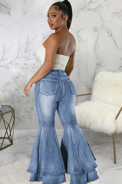 Rise Flares Tiered High Jeans