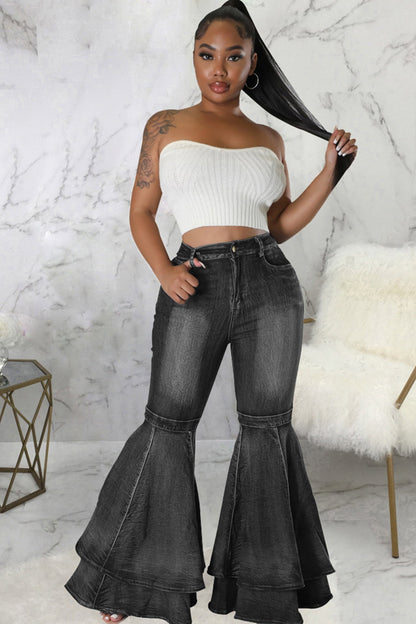 Rise Flares Tiered High Jeans