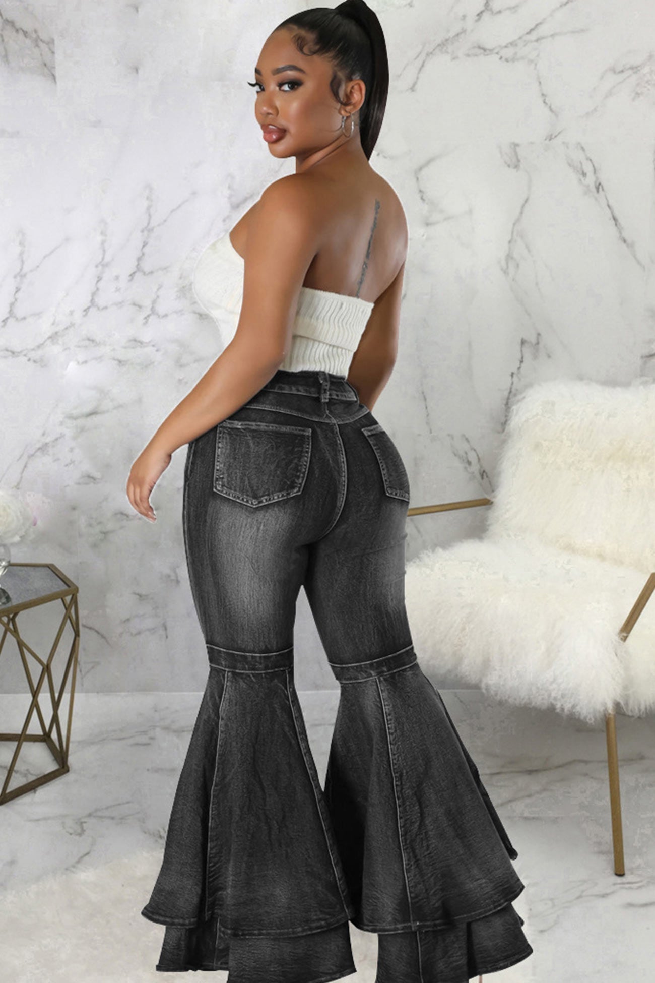 Rise Flares Tiered High Jeans