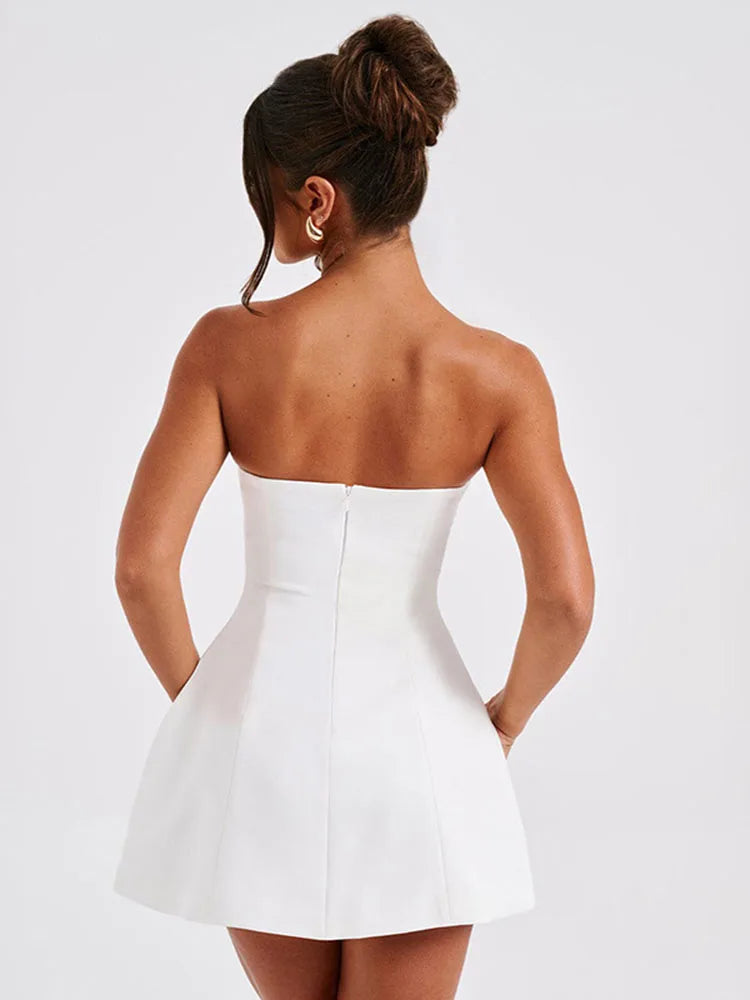 Summer White Mini High Waist Party Dress