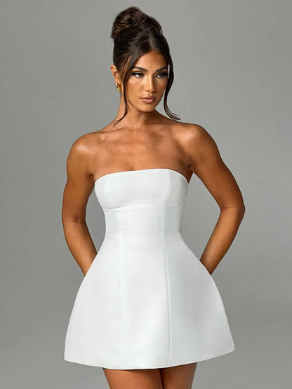 Summer White Mini High Waist Party Dress