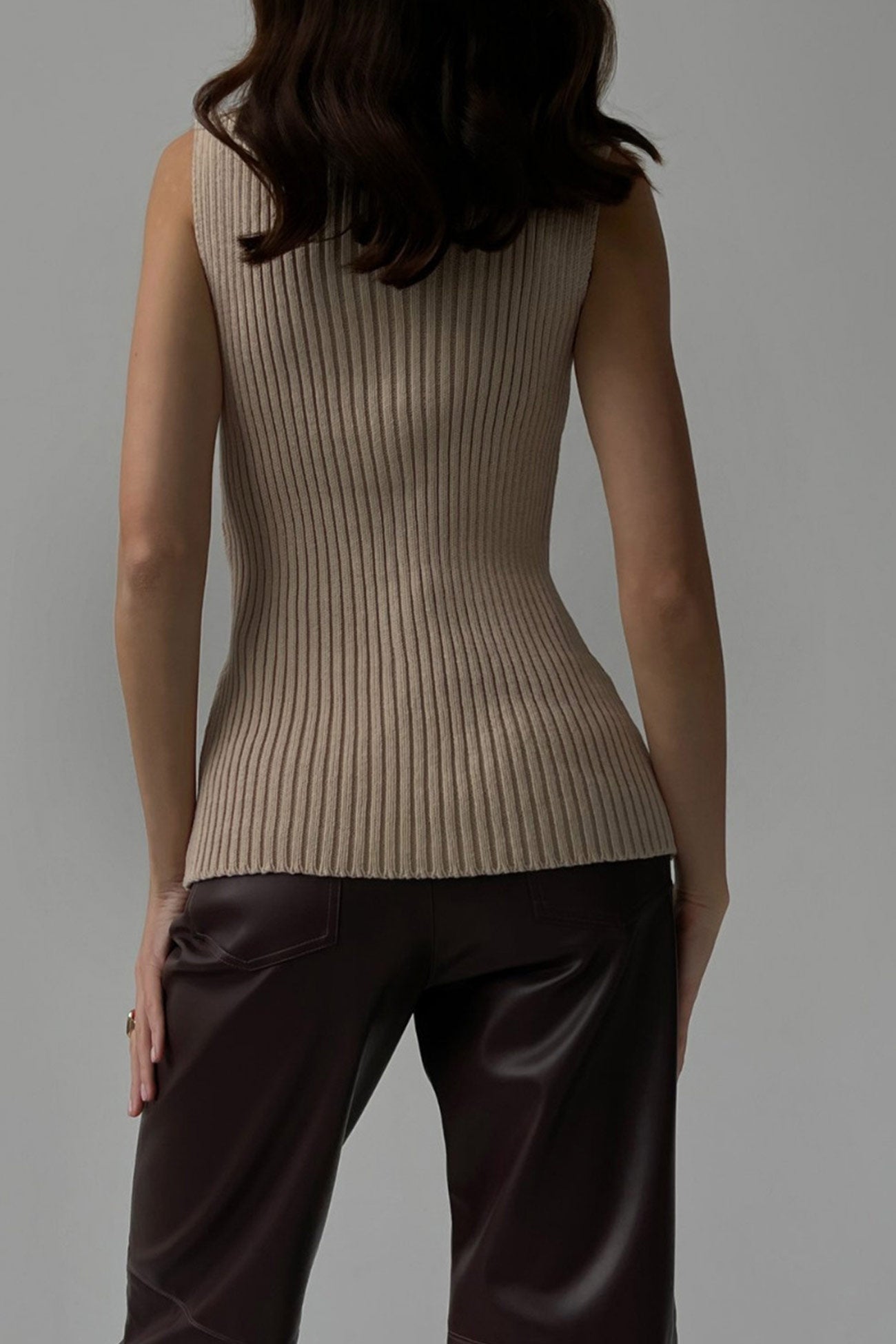 Turtleneck Ribbed Sleeveless Knit Sweater