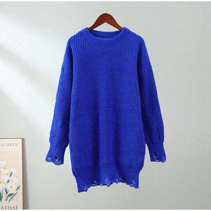 Cindy Ripped Crew Neck Long Sleeve Women Knit Sweater