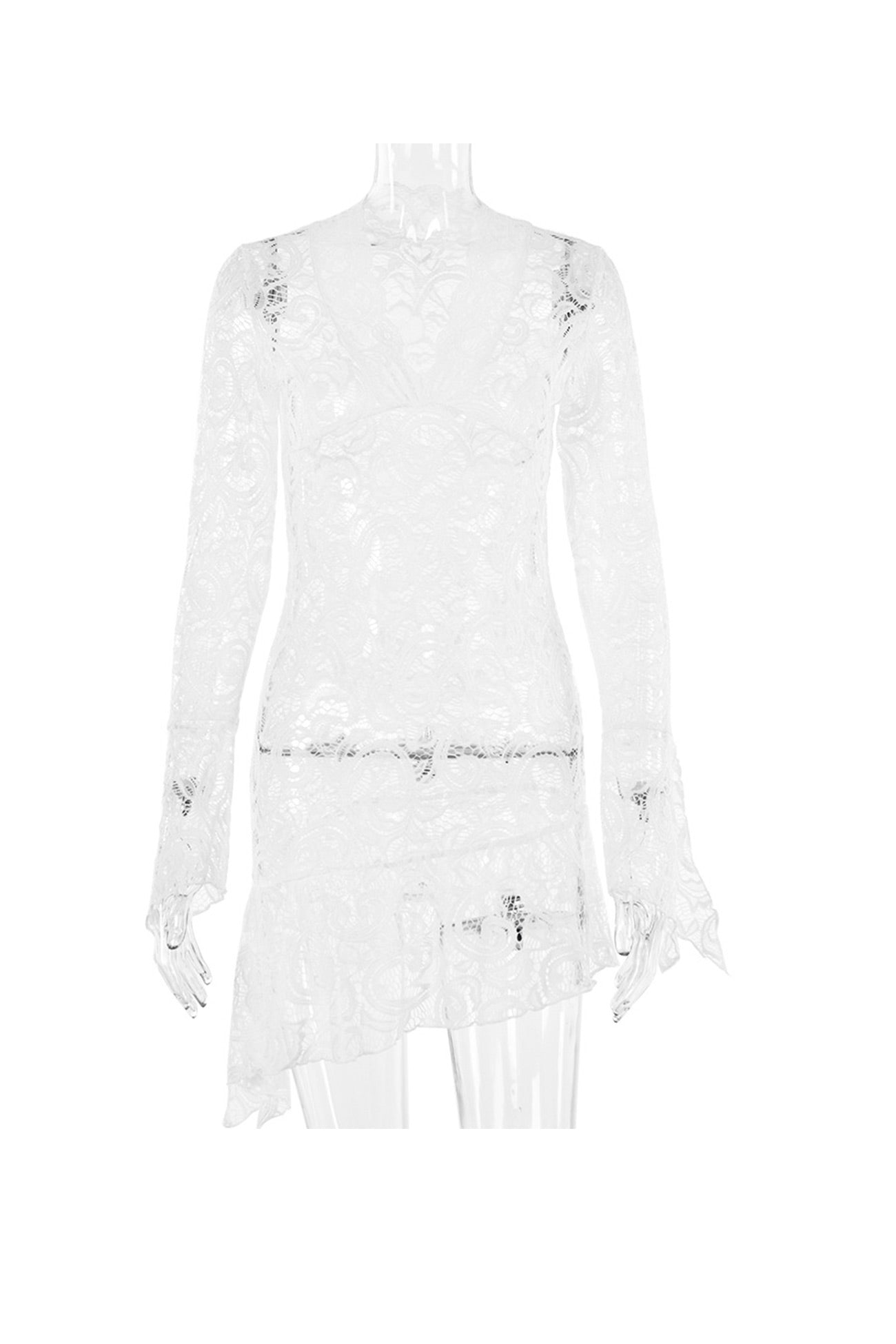 V Neck Flares Sleeve Lace Dress